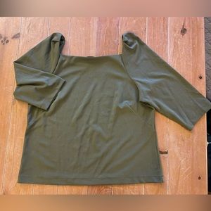 Ann Taylor Olive Green, Square Neck, Puff Shoulder, 3/4 Sleeve Blouse. Size XL